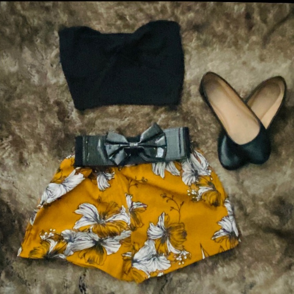 Yellow Hibiscus High Waisted Shorts